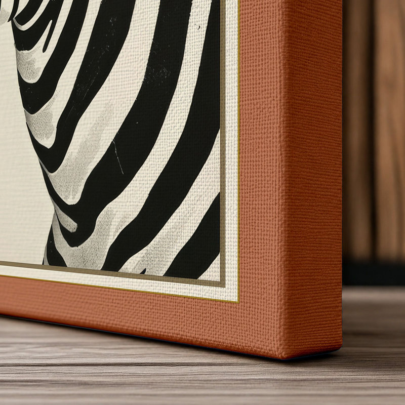 Zebra Study Japandi - Wrapped Canvas, 18x12 - 45.7 x 30.5 cm, Terracotta Border