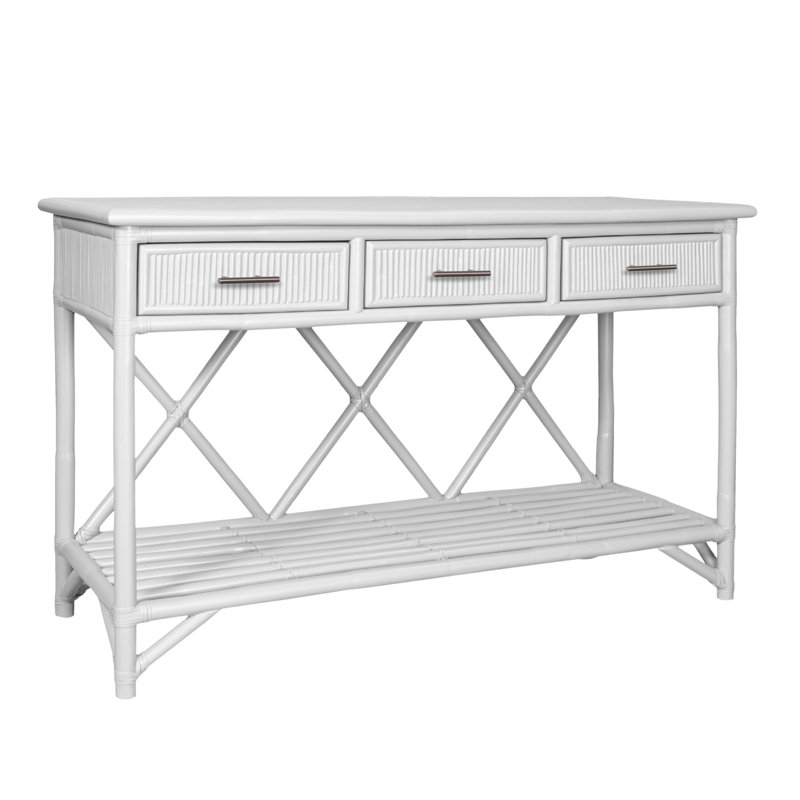 54'' Wide 3 Drawer Rattan Wood Sideboard, White