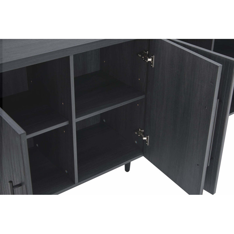 65" Fluted Sideboard in Charcoal Gray, Charcoal Gray