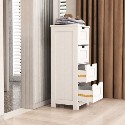 4 White Storage Unit - Keep Your Space Tidy Bathroom, Living Room, Kitchen Freestanding Bathroom Cabinet With 4 Drawers Stylish And Practical