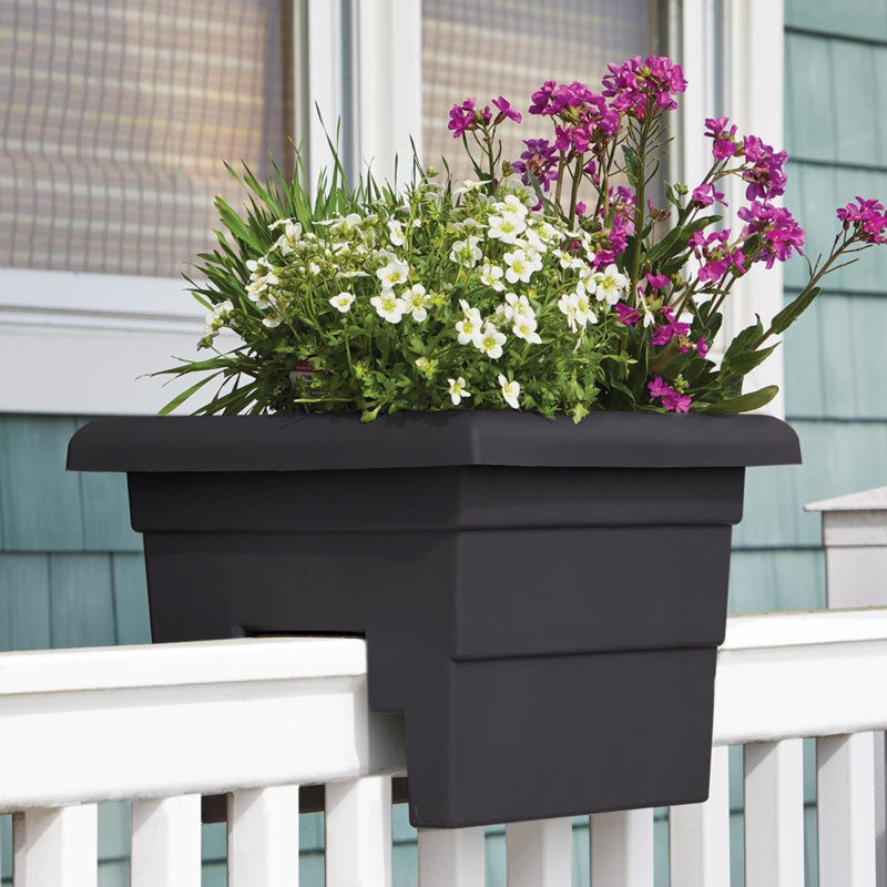 Novelty Countryside Plastic Railing Planter Flower Box, Black, 16in