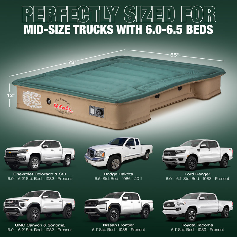 Matelas gonflable pour lit de camion 12 po Pittman, Mid Size - 6'-6.5' Standard Bed