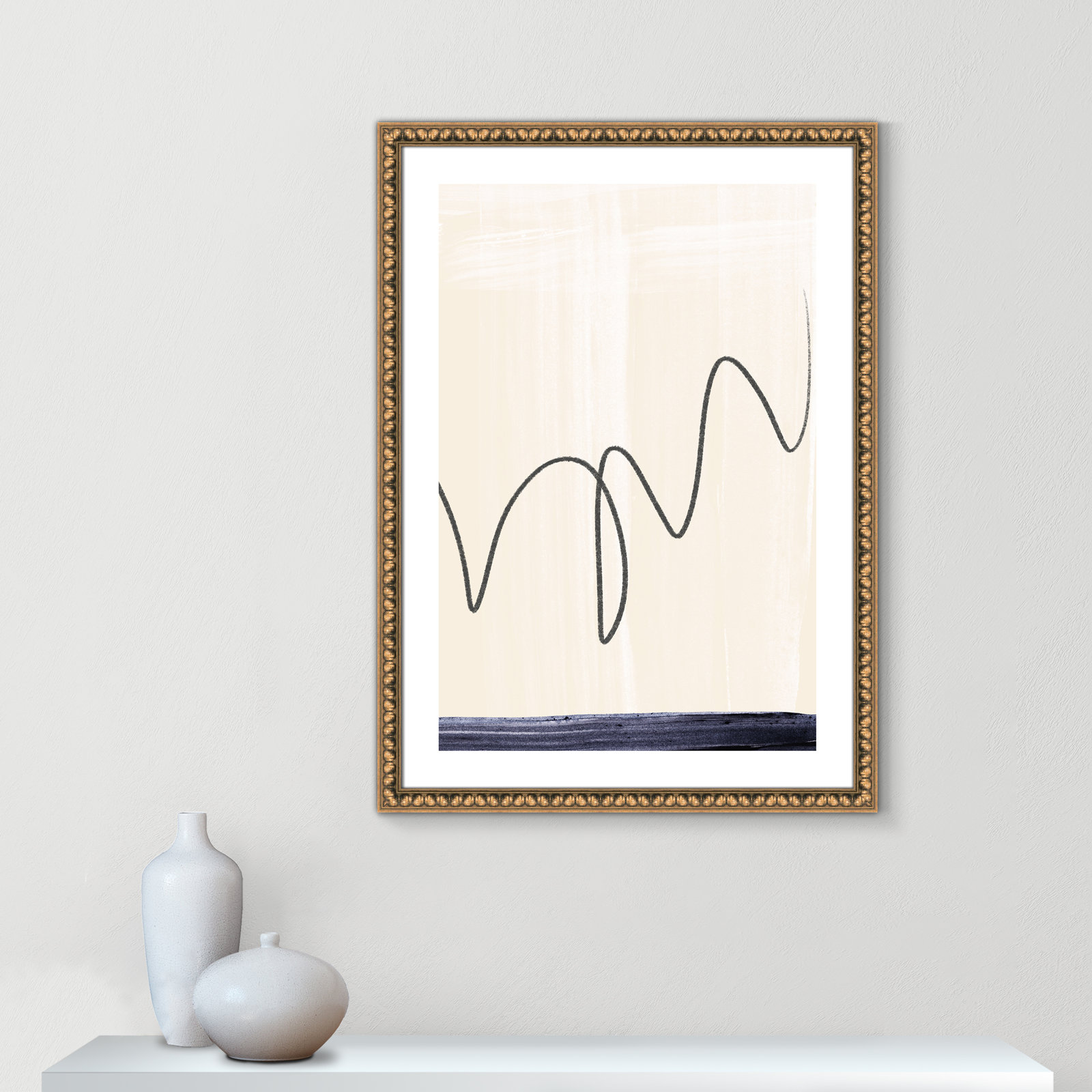 Tigerlily "Departured II" Painting, Gold Bead Framed Paper, 36.5" H x 26.5" W x 1.13" D