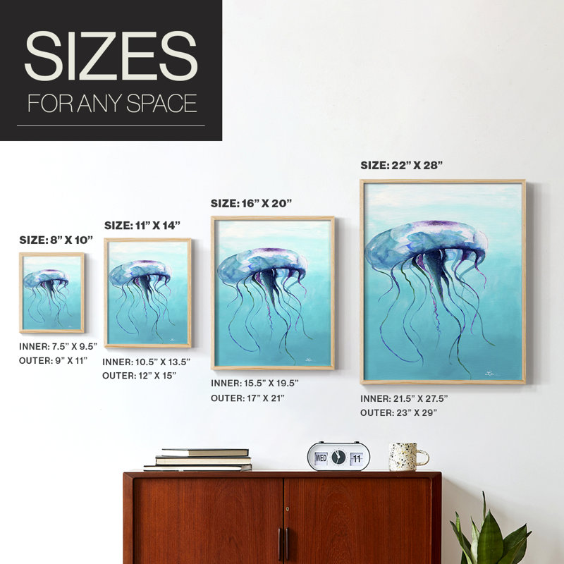 Jelly Fish Framed Print - Solid Wood, 15" H x 12" W