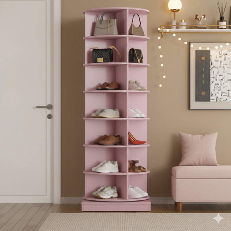 NEW 360-Degree Rotating Shoe Carousel In Pink With Seven Tiers, Capacity For Up To 28 Pairs Of Shoes, Pink