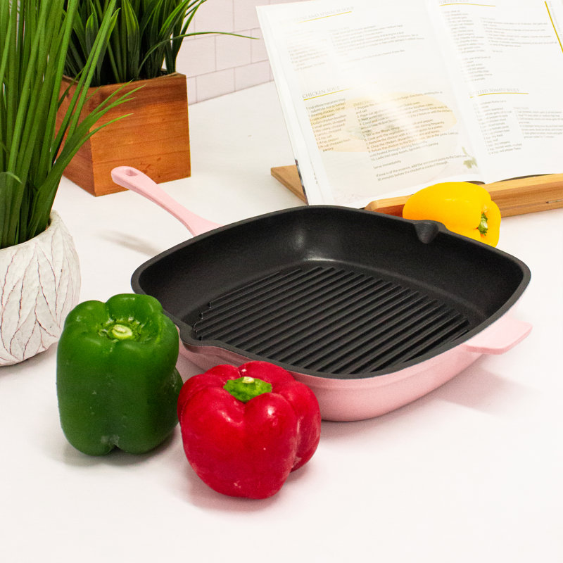 BergHOFF International Neo 11" in. Non Stick Cast Iron Square Grill Pan, Pink