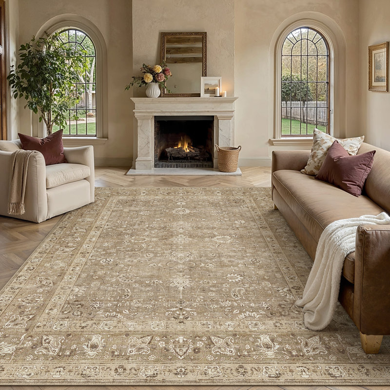 Tapis lavable Sofia avec envers antidérapant, Rectangulaire 8 pi x 10 pi, Brun