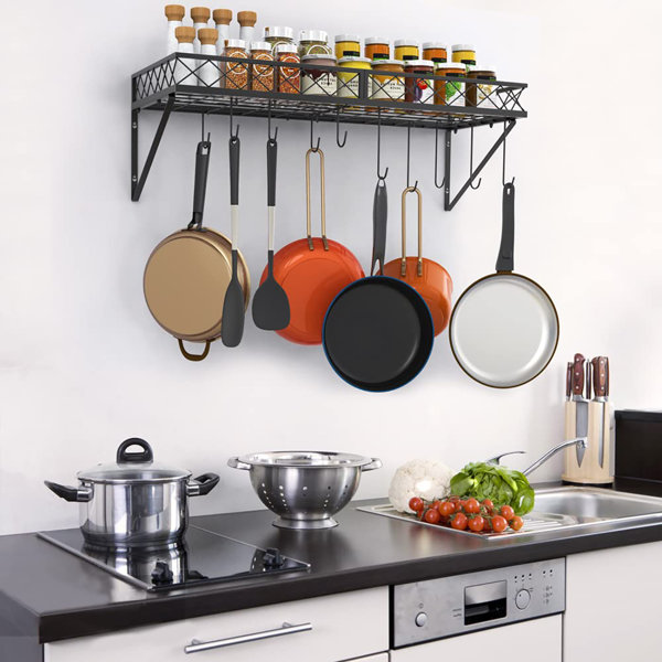 Square Grid Wall Mount Pot Rack, Kitchen Cookware Hanging Organizer