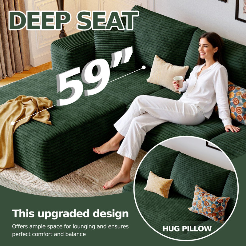 Boneless 108.1"Cloud Couch Sectional Modular Sofa.Comfy U Shape Boneless Couches for Living Room.Deep Seat Plush Corduroy Couch Sectional Memory Foam Floor Sofa