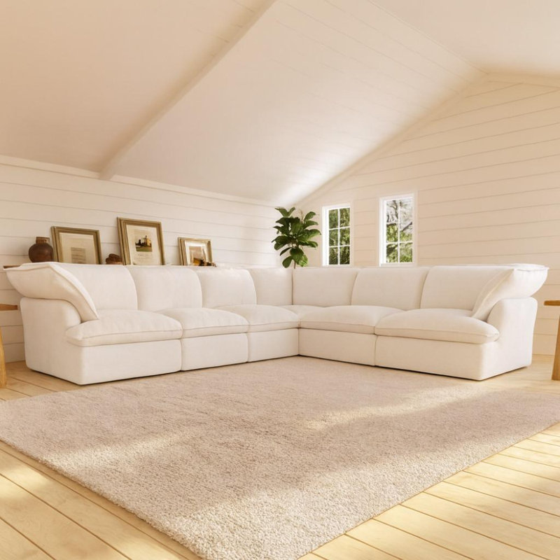 Canapé modulaire en velours Cielo Cloud Plus, Mélange de lin blanc