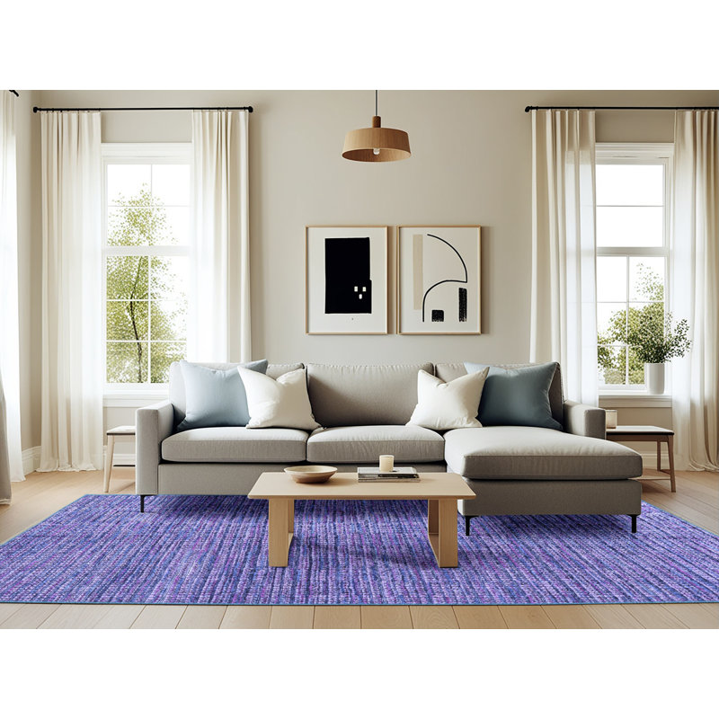 Tapis bleu en laine et polyester tissé à la machine 6 pi x 9 pi