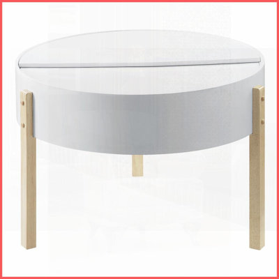 Blanc et blanc Table basse de salon naturelle avec rangement caché, pieds modernes