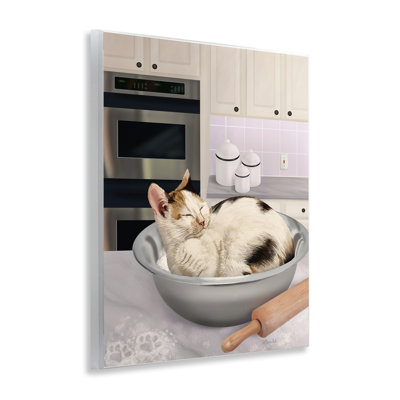 Sleepy Cat in Mixing Bowl Wall Plaque, design by Mehu Art