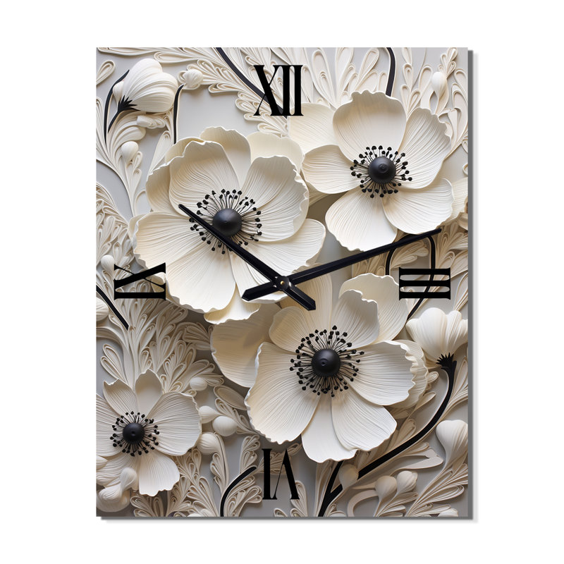 Horloge murale blanche Buttercups On Simplicity II - surdimensionnée, Très grand