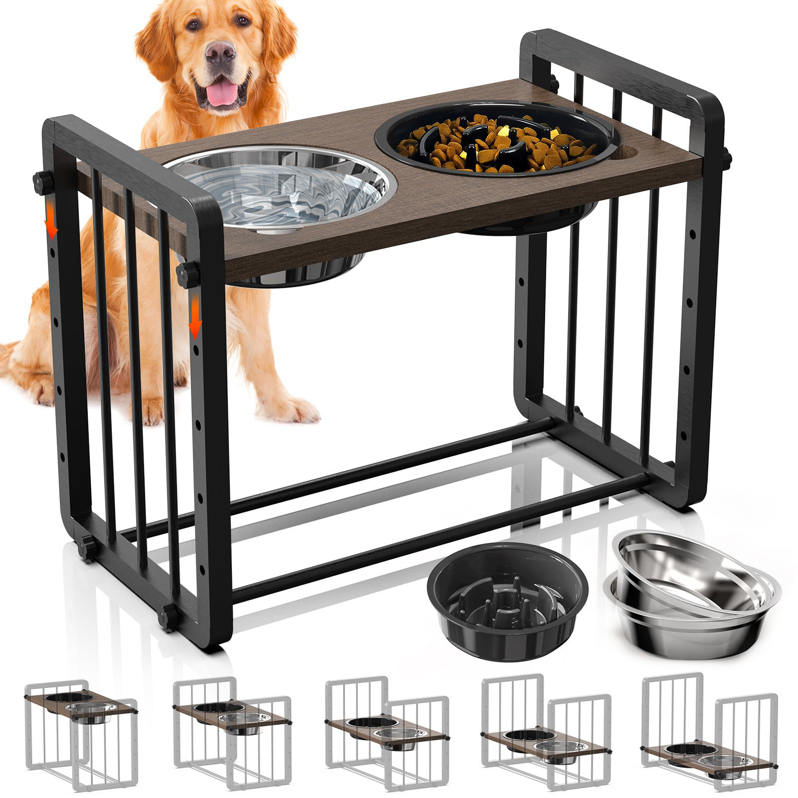 Veehoo Elevated Dog Bowls Raised Pet Bowl Stand w/ Slow Feeder & Food Water  Bowl