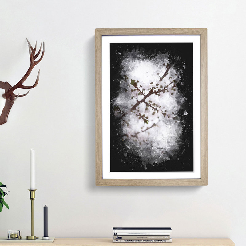 Branch of a White Cherry Blossom Tree - Picture Frame Painting Print, 87cm H x 62cm W x 2cm D, Oak Framed