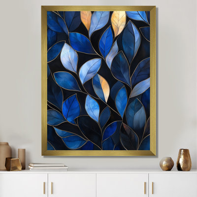 Feuillage bleu doré - Tableau botanique encadré sur toile
