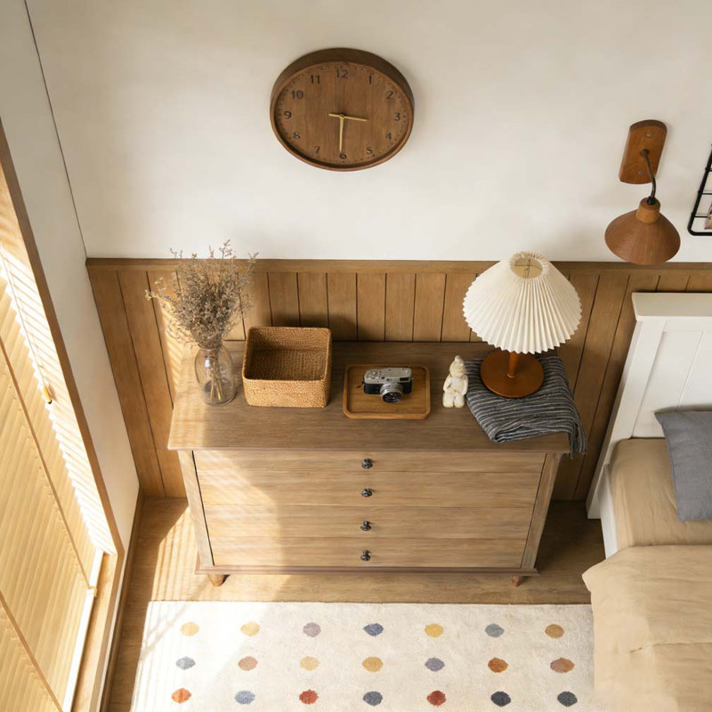 Grande commode à 4 tiroirs avec pied en bois massif, Brun rustique