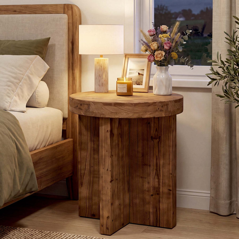 Table de bout ronde en bois massif 19,7 po, 2