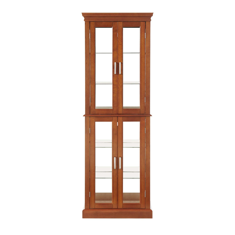 Curio Cabinet Lighted Curio Diapaly Cabinet With Adjustable Shelves And Mirrored Back Panel, Tempered Glass Doors,6 Tier,E26 Light Bulb Not Included