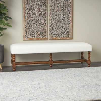 Blaseio Fabric Cream Bench with Brown Traditional Wood Turned Legs