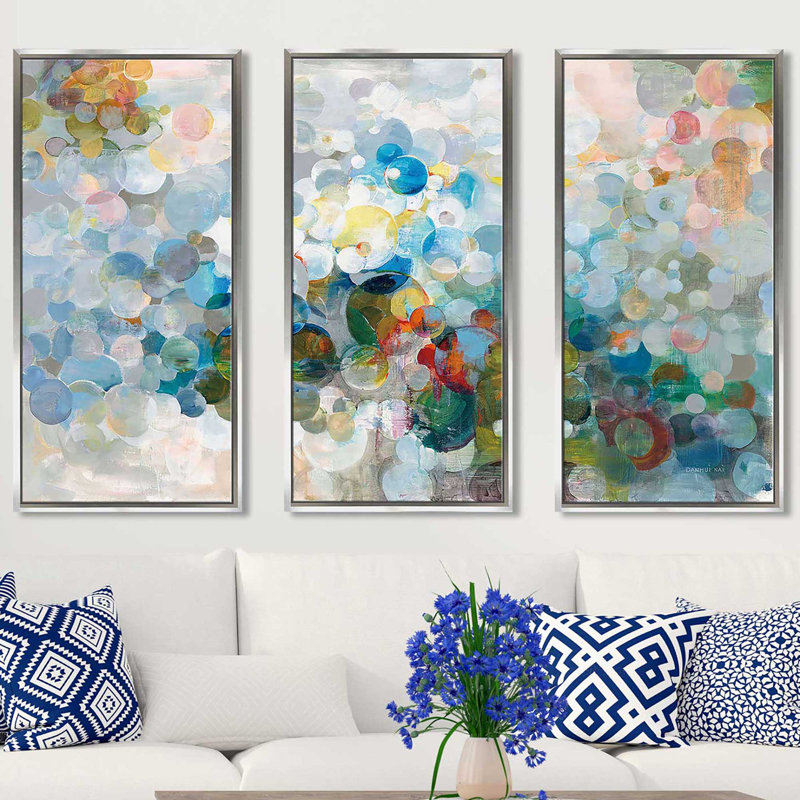 «In The Loop» par Danhui Nai, peinture sur toile flottante 3 pièces, L 64,5 po x H 41,5 po