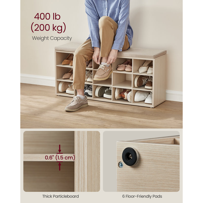 Jurina 15 Pair Shoe Storage Bench, Natural Beige