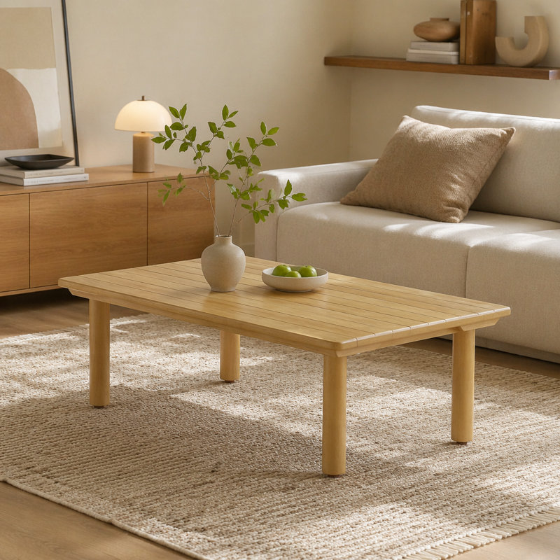 Table basse d'extérieur carrée en bois d'acacia