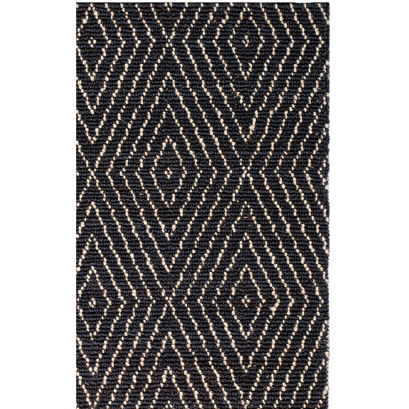 Wilmore Hand Woven Jute/Cotton Geometric Rug in Black, Rectangle 3' x 5'