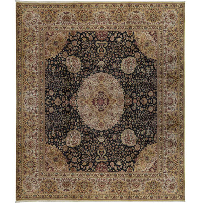Hand-Knotted High-Quality Blue and Cream Area Rug