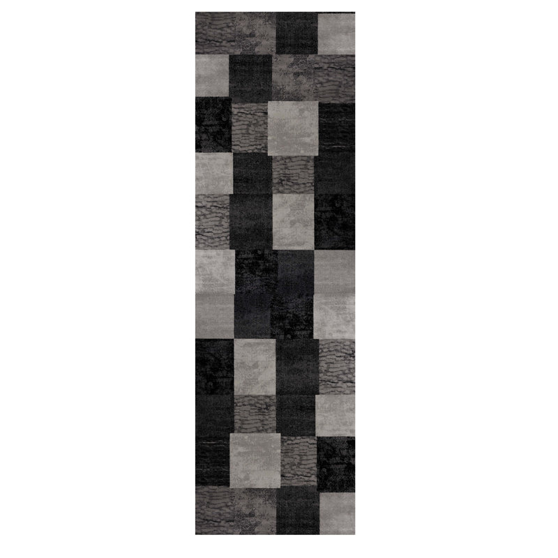 Tapis de couloir géométrique 8 pi gris et noir