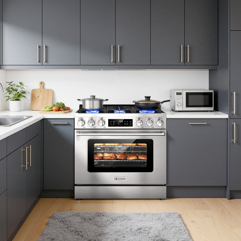 AOBOSI Cuisinière au gaz naturel à convection rétro de 36 po avec cuisinière à gaz autoportante de 6,0 pieds cubes
