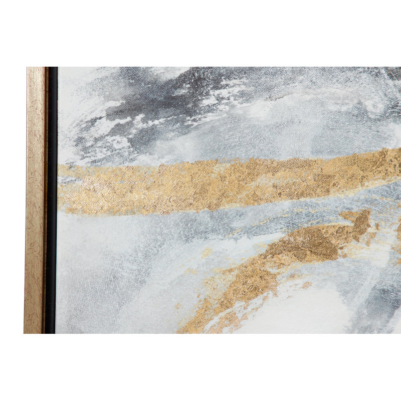 Gold and Gray Abstract Canvas Wall Art with Fir Wood Frame
