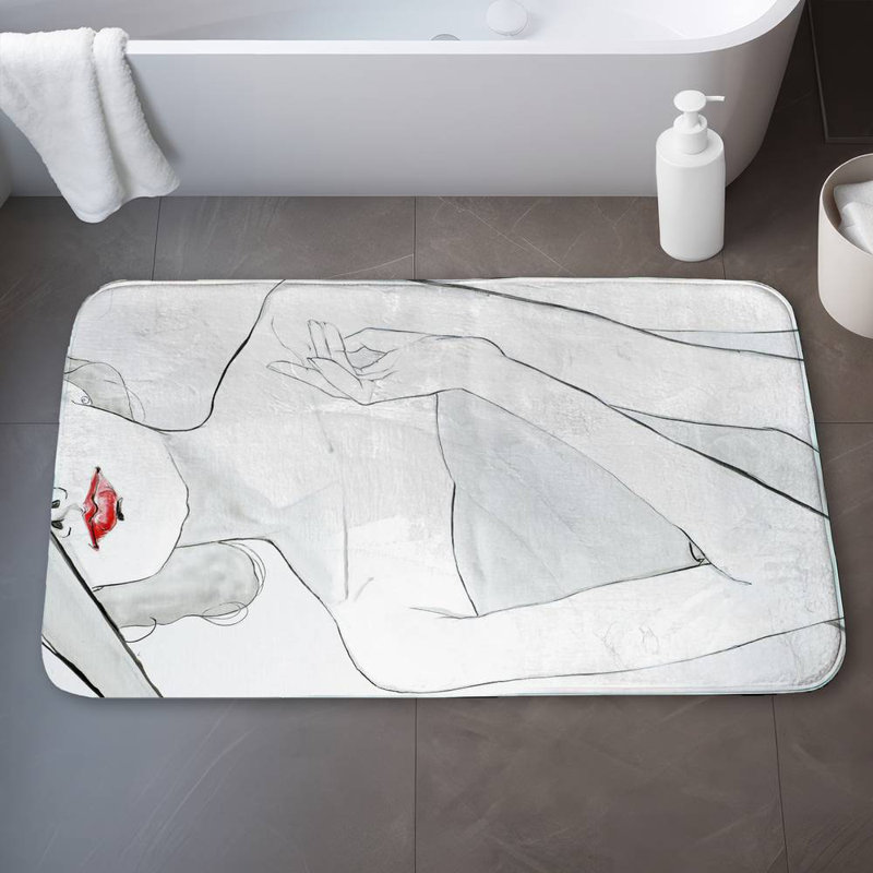 Woman with hat Bath Mat with Non-Slip Backing - Quick Dry Memory Foam Bathroom Rug - Absorbent - Modern Plush Spa-Style - Machine Washable