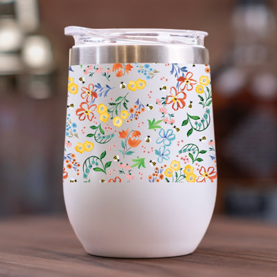 Whimsy Bee and Floral Pattern 11 oz. Wine Tumbler