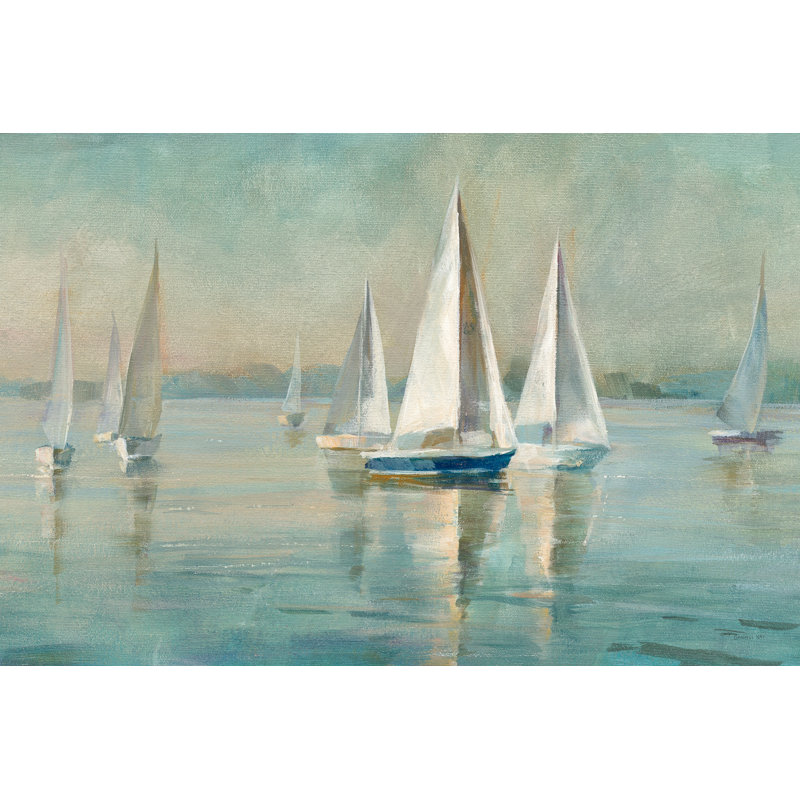 Voiliers au lever du soleil par Danhui Nai - Peinture, H 20 po x l 30 po, Toile tendue, Non