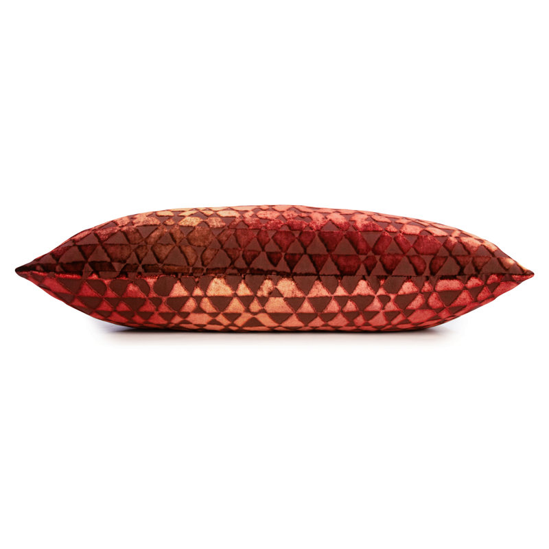 Triangles Lumbar Velvet Pillow Cover & Insert, 14" H x 20" W, Paprika