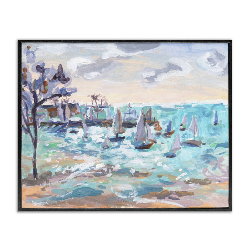 Voilier flotte par Shore, estampe numérique de Melissa Wang, Giclée encadrée noir minuit, H 11 po x l 14 po