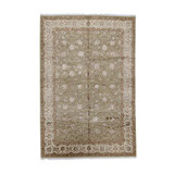 Hand Knotted Oriental Area Rug in Light Green And Ivory