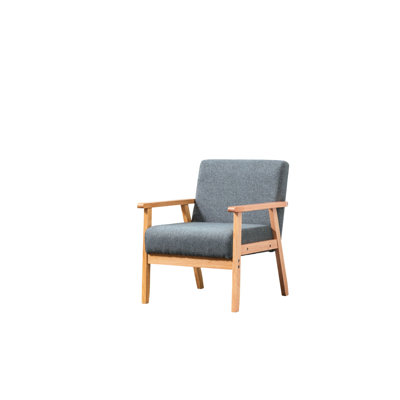 Fauteuil gris en tissu de lin, conception de 25 po, structure en bois massif et accoudoirs naturels, siège en mousse complète, hauteur de siège de 16,5 po, largeur de 20,5 po, profondeur de 19 po, fauteuil à hauteur de dossier de 14,17 po, style avec coussin