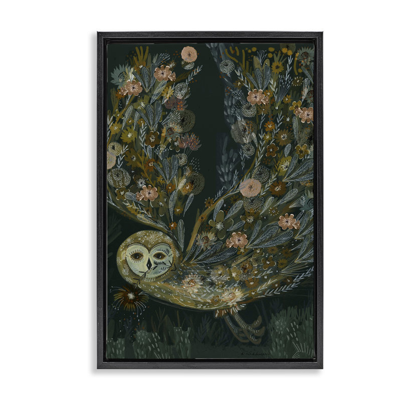 Cadre flottant floral chouette, H 25 po x l 17 po, Cadre flottant noir de jais