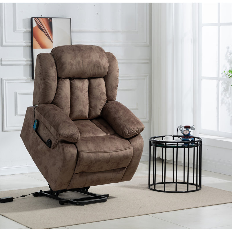 Fauteuil inclinable électrique et chauffant de 37 po de large Emmadell, Microfibre bleu grisâtre