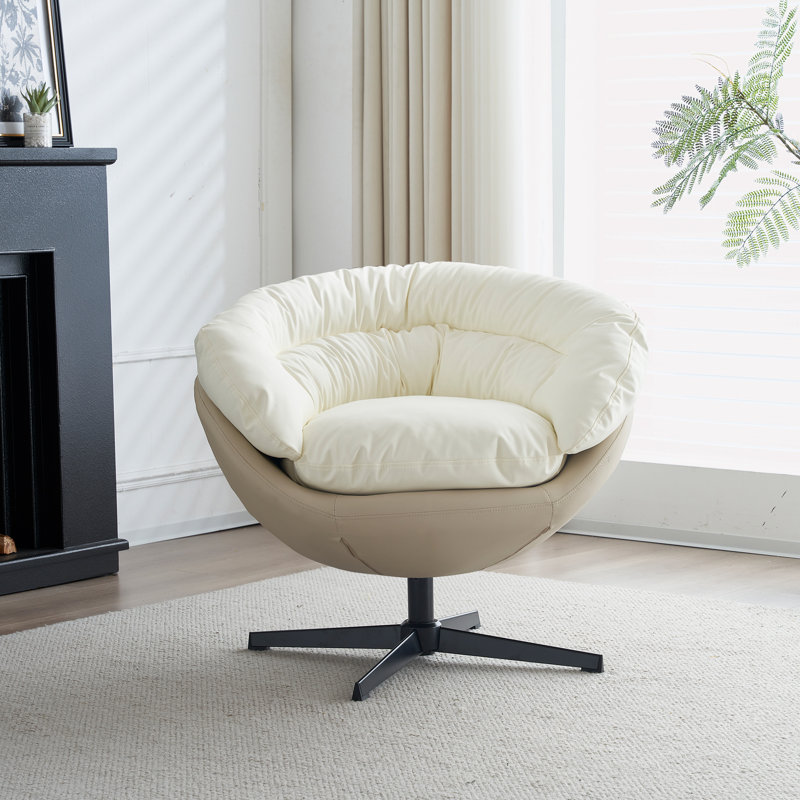 Pivot large de 34,25 po Rianhard, Beige / similicuir blanc