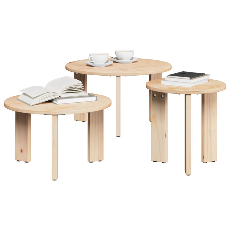 Coffee Table Solid pine wood Rustic Pine Furniture Round Nesting, Natural