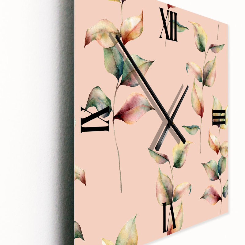 Horloge murale feuilles d'automne et branche sur pastel, Petit