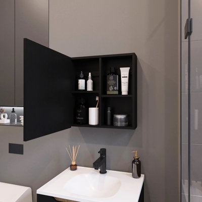 White Wall Mounted Cabinet With Mirror & Abundant Storage For Bathroom Use Elegant Three Internal Shelves And Stylish Design