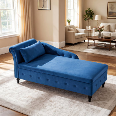 Maci 74"L Oversized Upholstered Velvet Storage Deep Seat Chaise Lounge with Hidden Storage