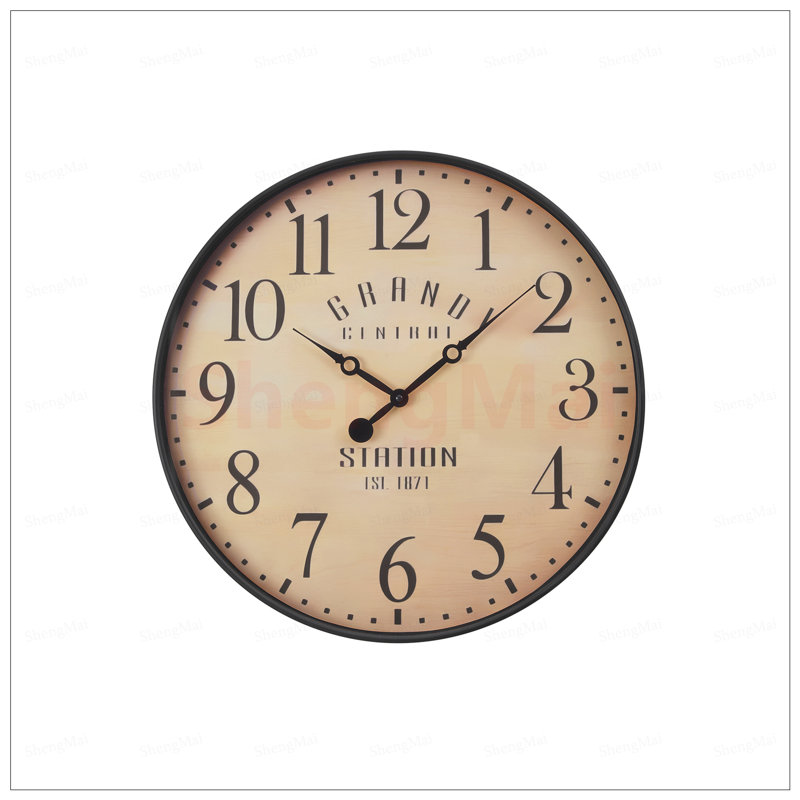 Horloge murale ronde de 20 pouces avec cadre brun antique et fond Grand Central Station