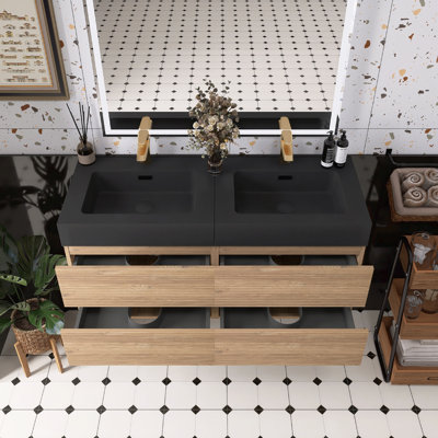 Bathroom Vanity Matte Black Engineered Quartz Sink