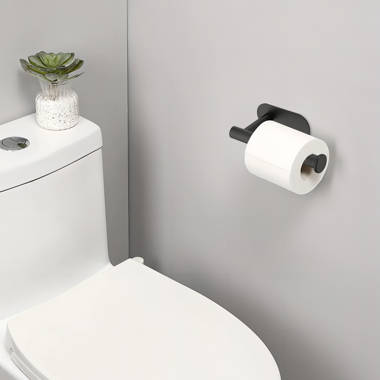 Toilet Paper Holder Stand Black With Shelf Bathroom Wall Mount